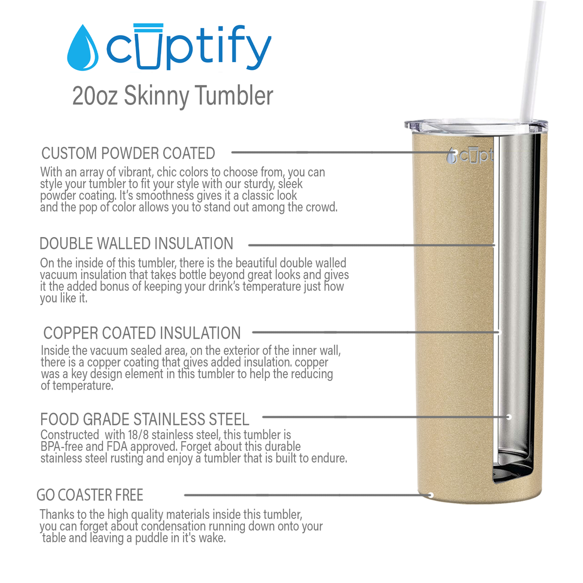  Gold Glitter Skinny Tumbler