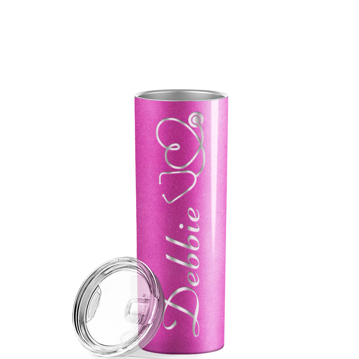 Personalized Nurse Laser Engraved 20oz Skinny Tumbler - Hot Pink Glitter