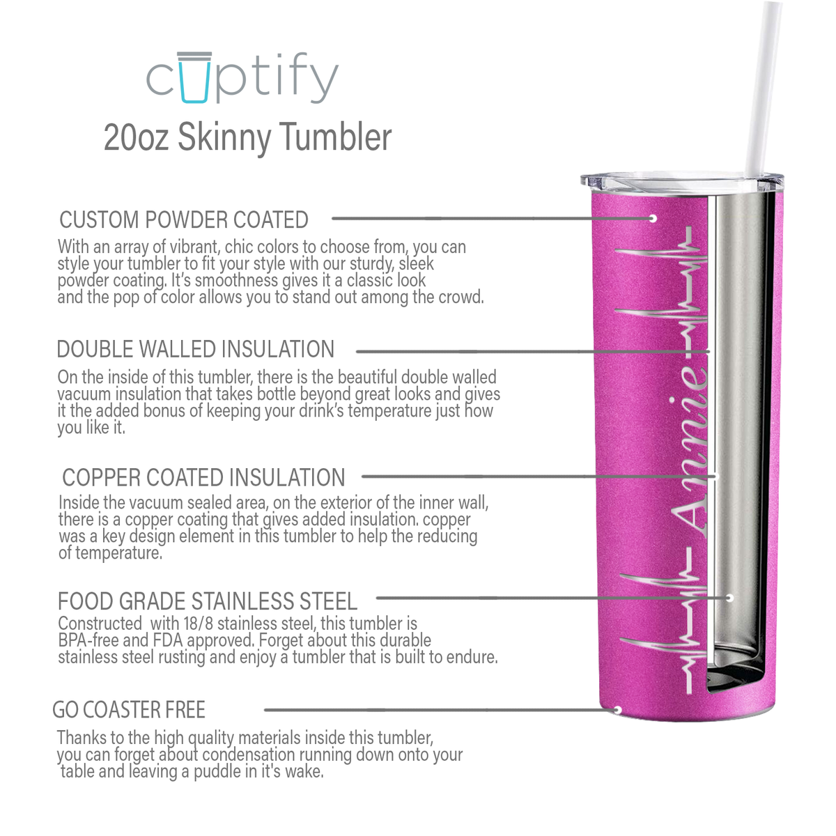 Personalized Nurse Laser Engraved 20oz Skinny Tumbler - Hot Pink Glitter