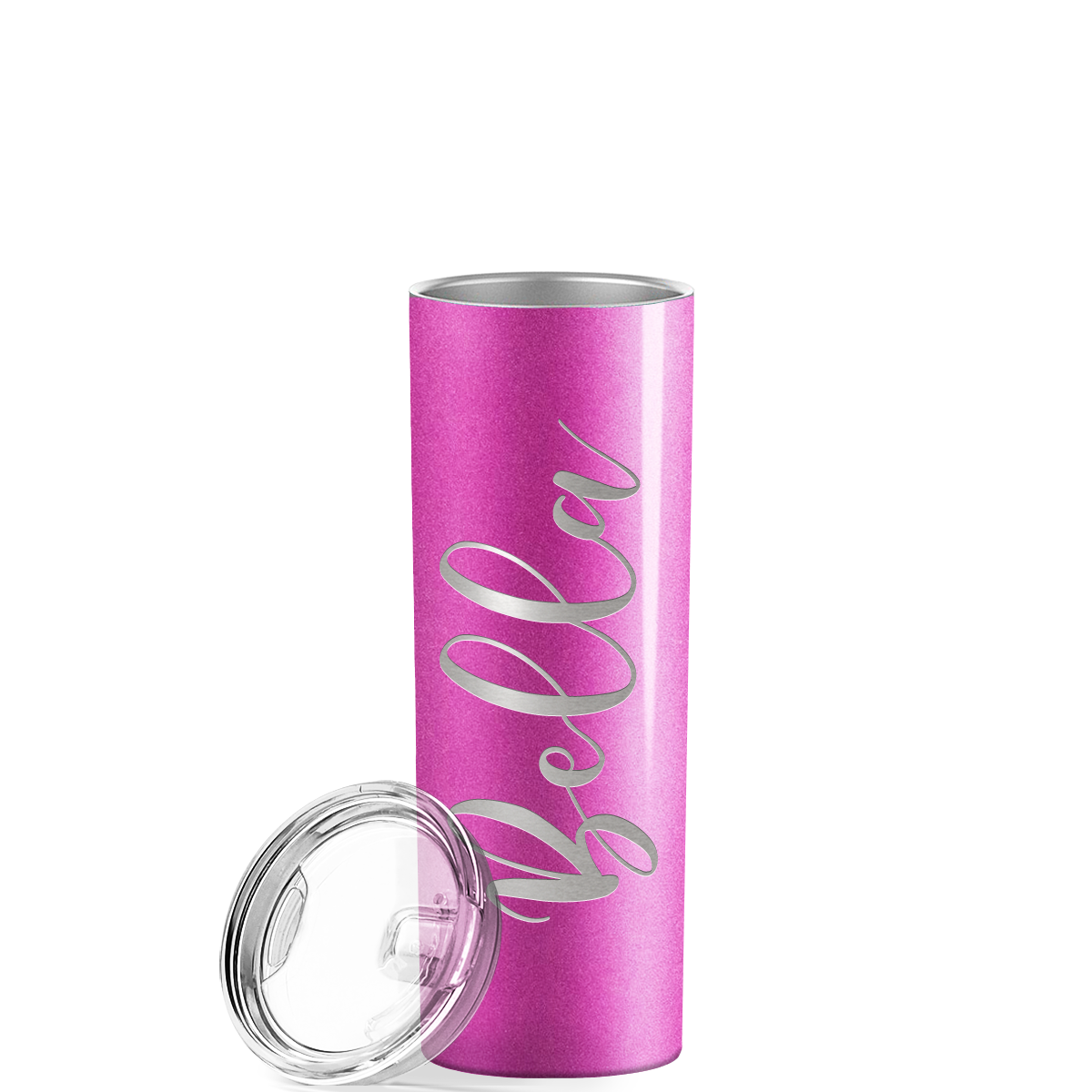 Personalized Engraved 20 oz Skinny 20oz Tumbler - Hot Pink Glitter