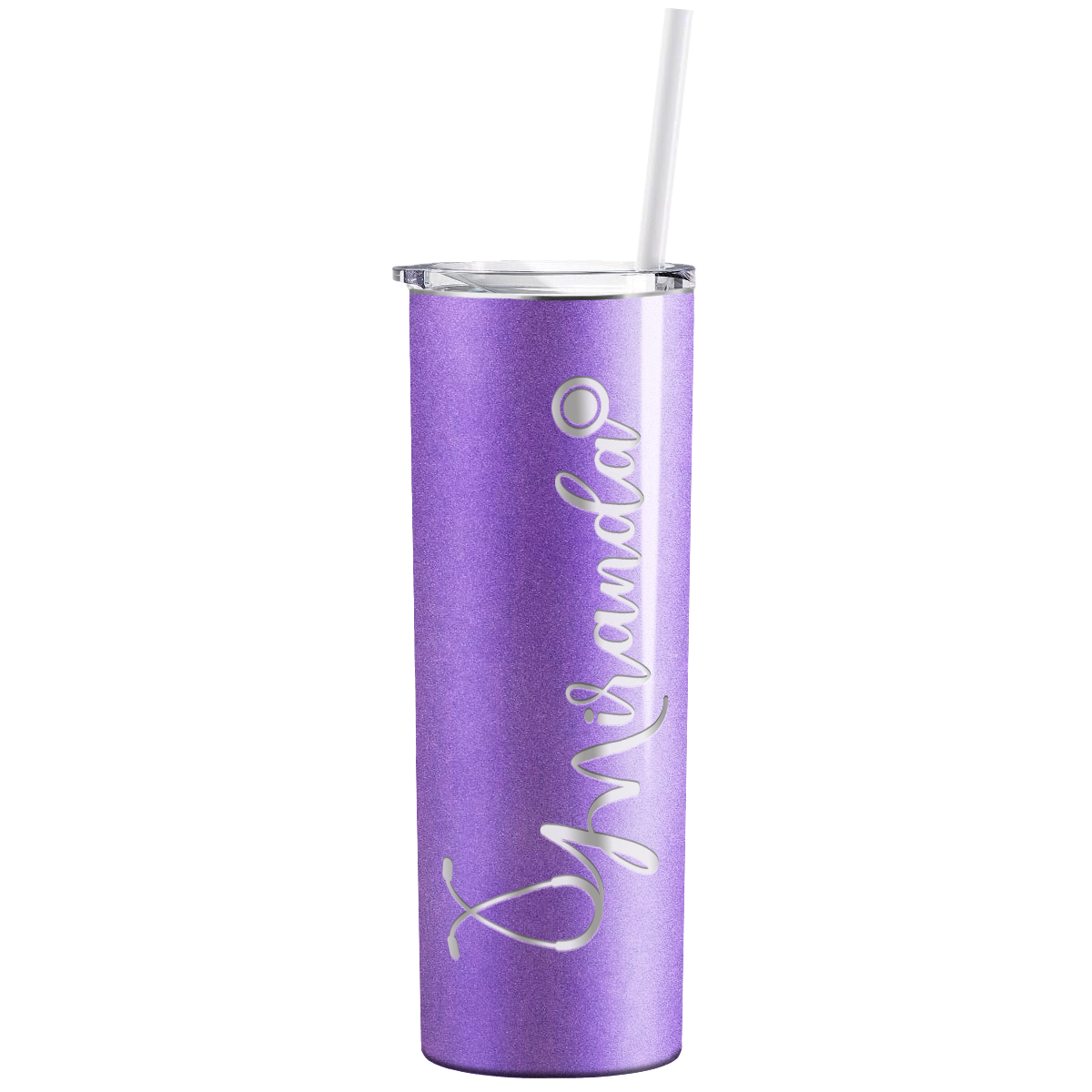 Personalized Nurse Laser Engraved 20oz Skinny Tumbler - Lavender Glitter