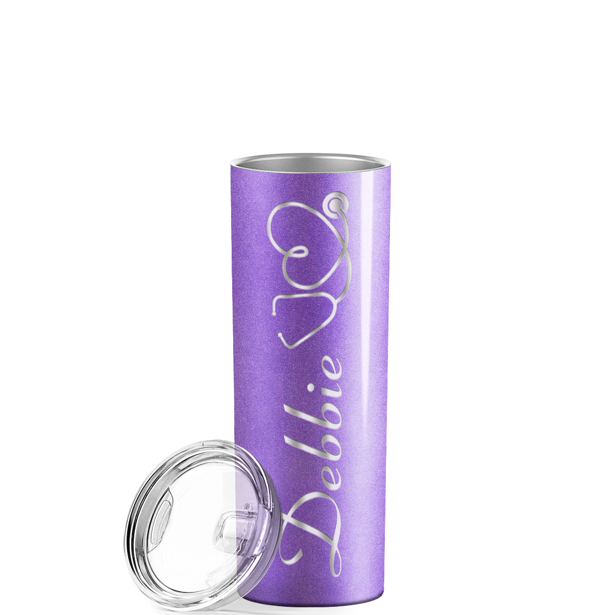 Personalized Nurse Laser Engraved 20oz Skinny Tumbler - Lavender Glitter