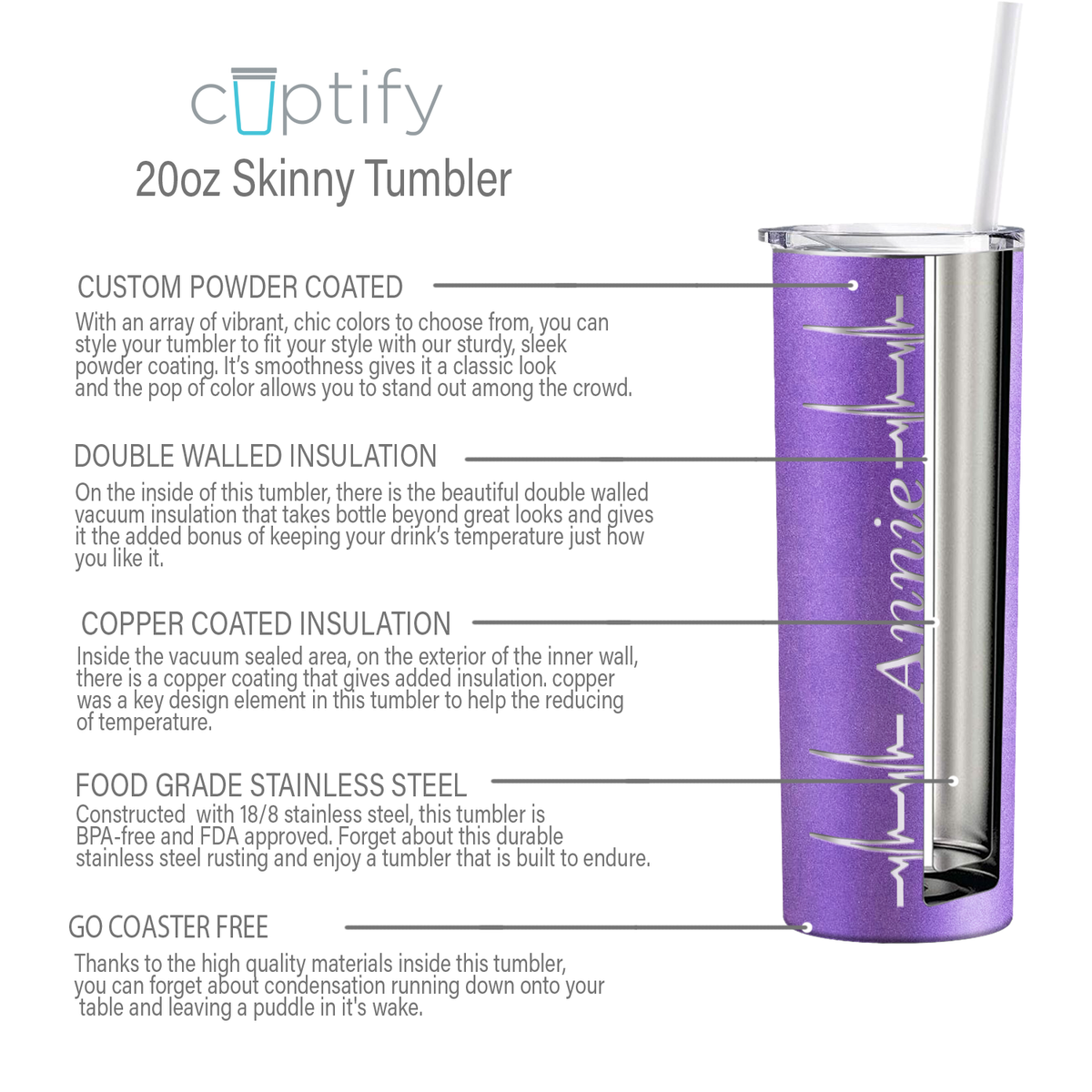 Personalized Nurse Laser Engraved 20oz Skinny Tumbler - Lavender Glitter