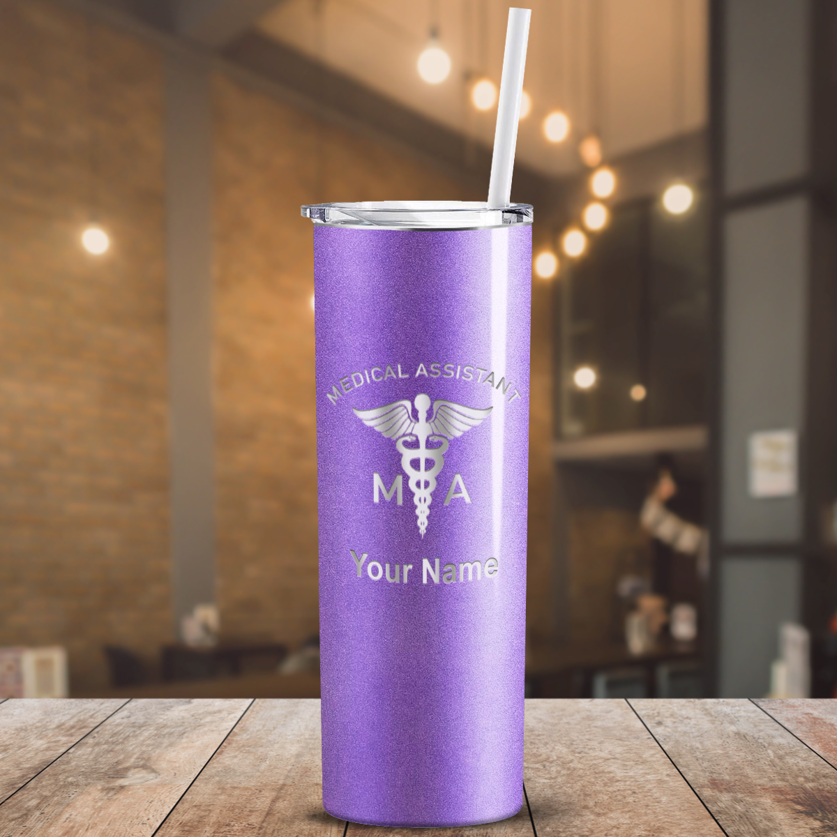 Personalized Nurse Laser Engraved 20oz Skinny Tumbler - Lavender Glitter