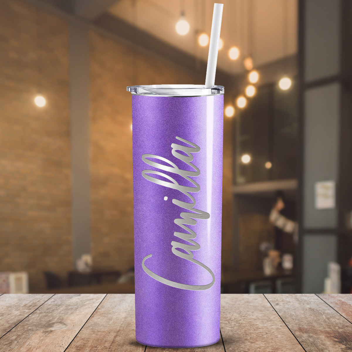 Personalized Engraved 20 oz Skinny 20oz Tumbler - Lavender Glitter