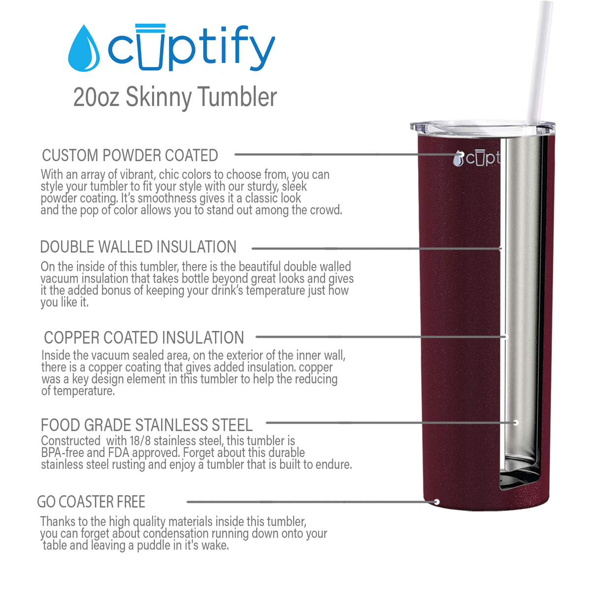  Maroon Glitter Skinny Tumbler