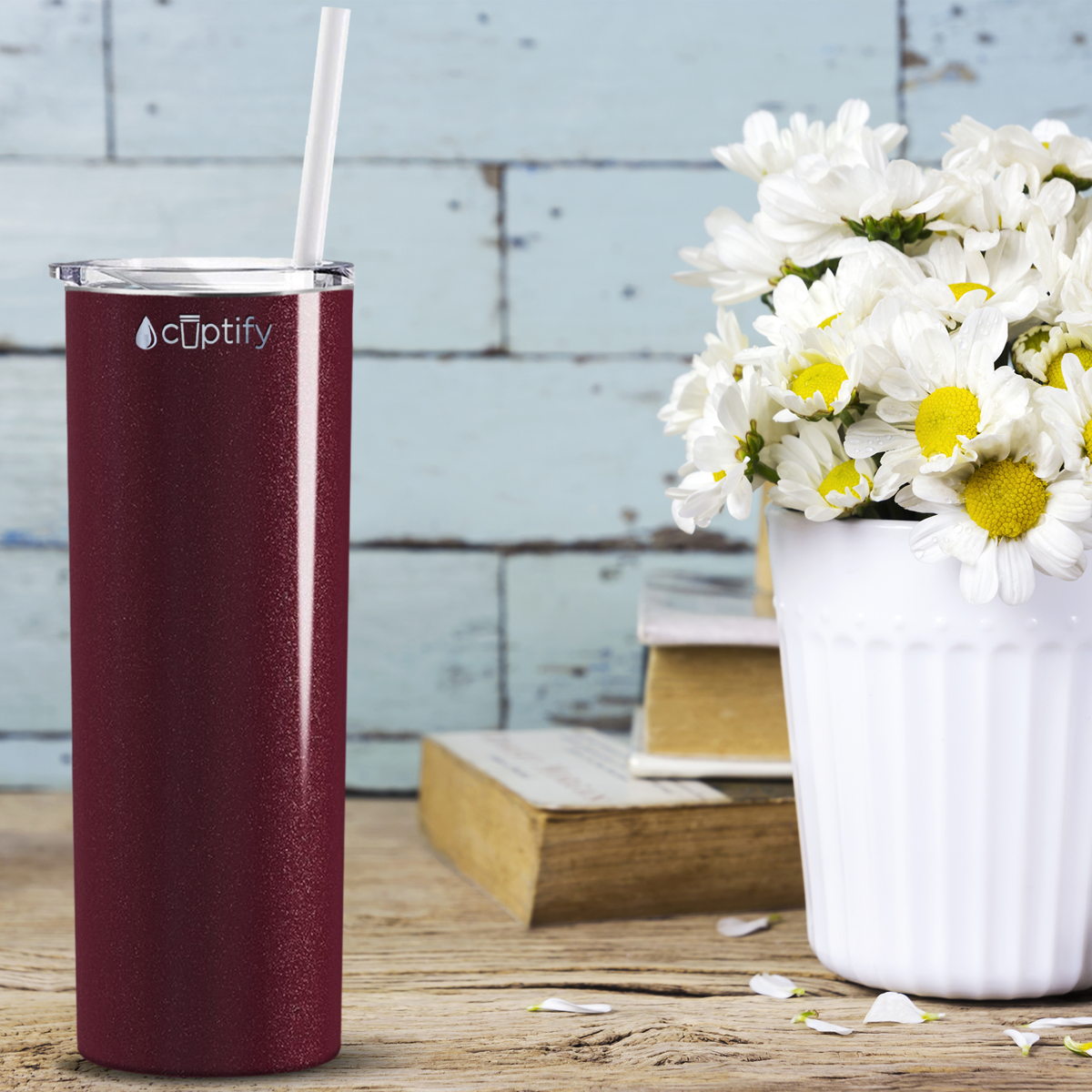  Maroon Glitter Skinny Tumbler