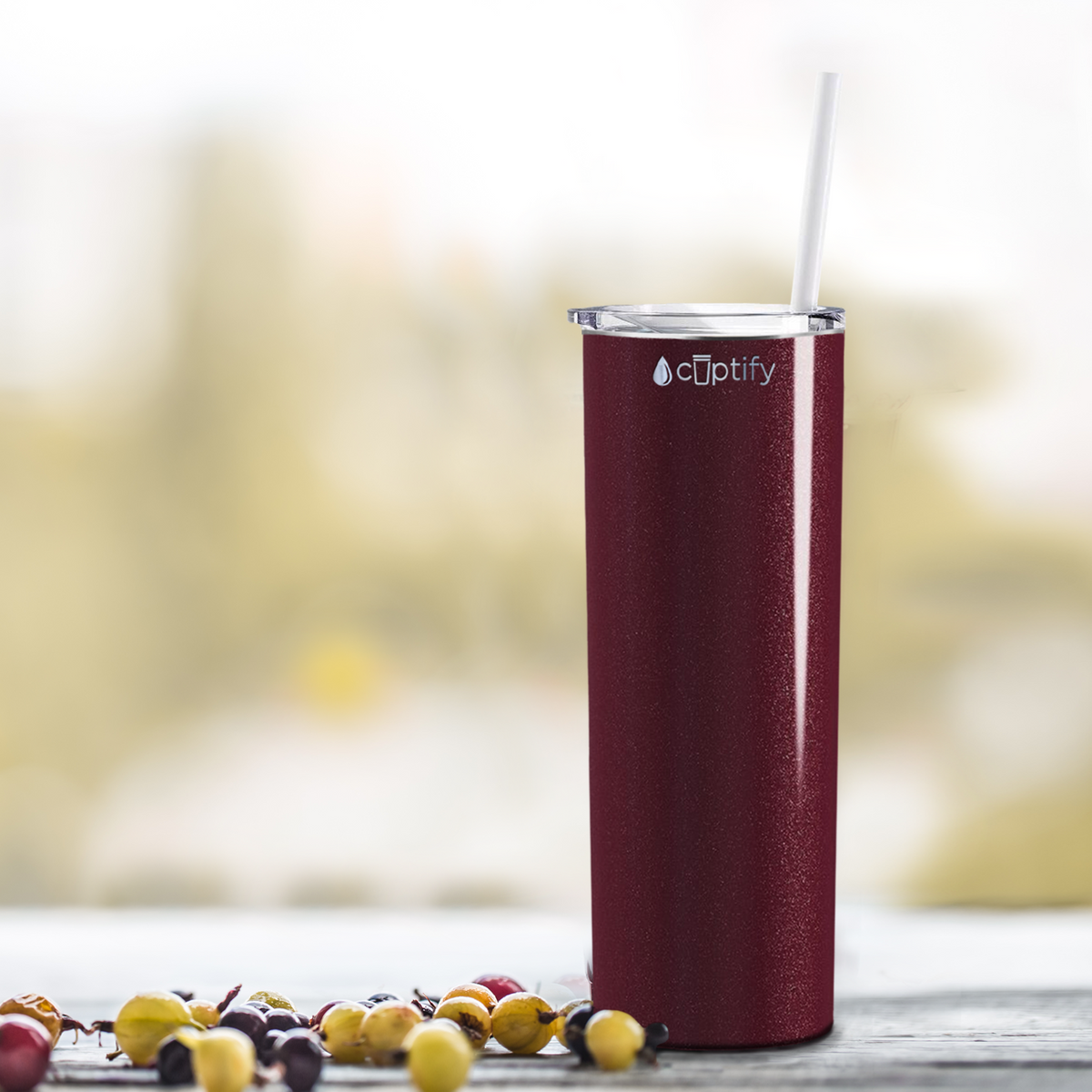  Maroon Glitter Skinny Tumbler