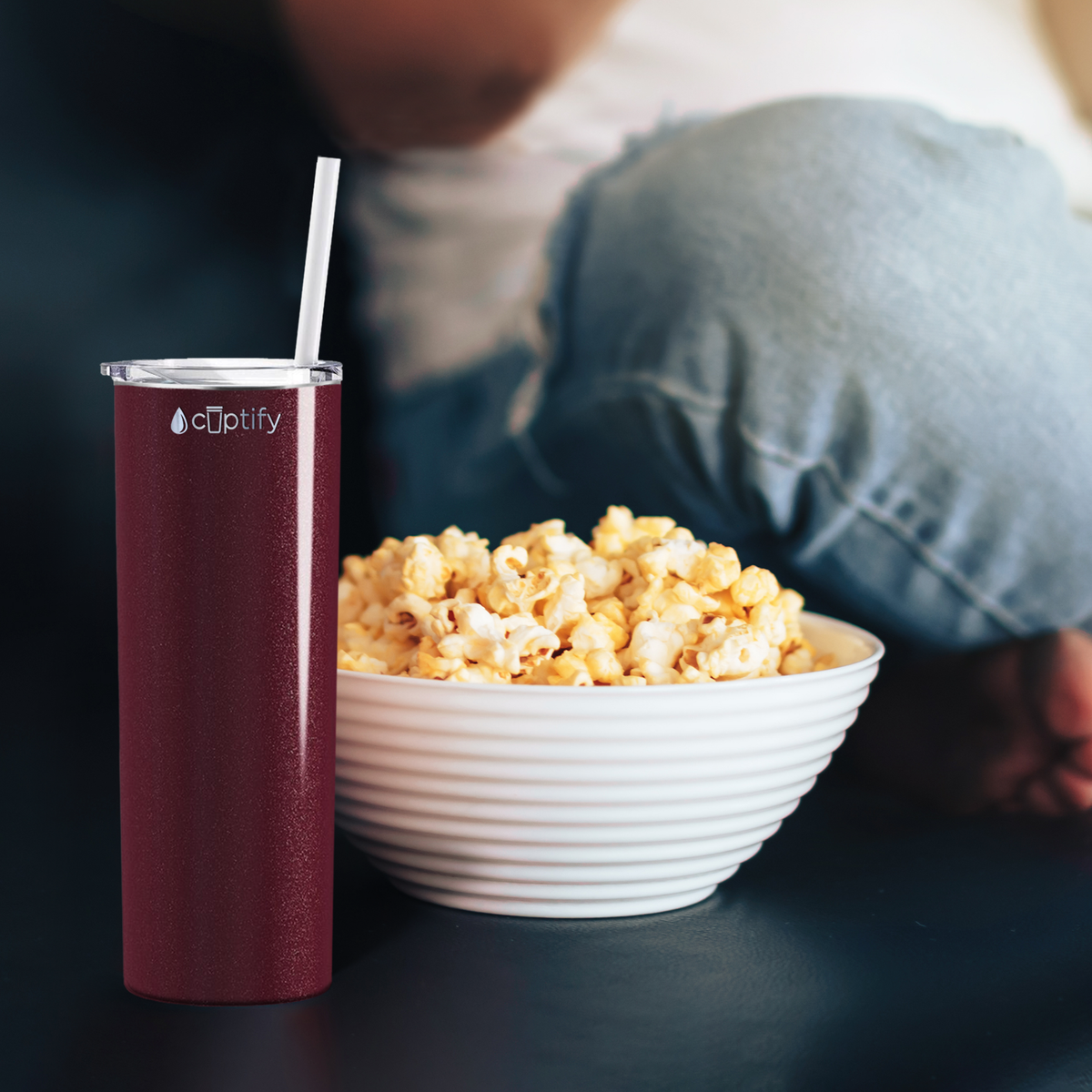  Maroon Glitter Skinny Tumbler
