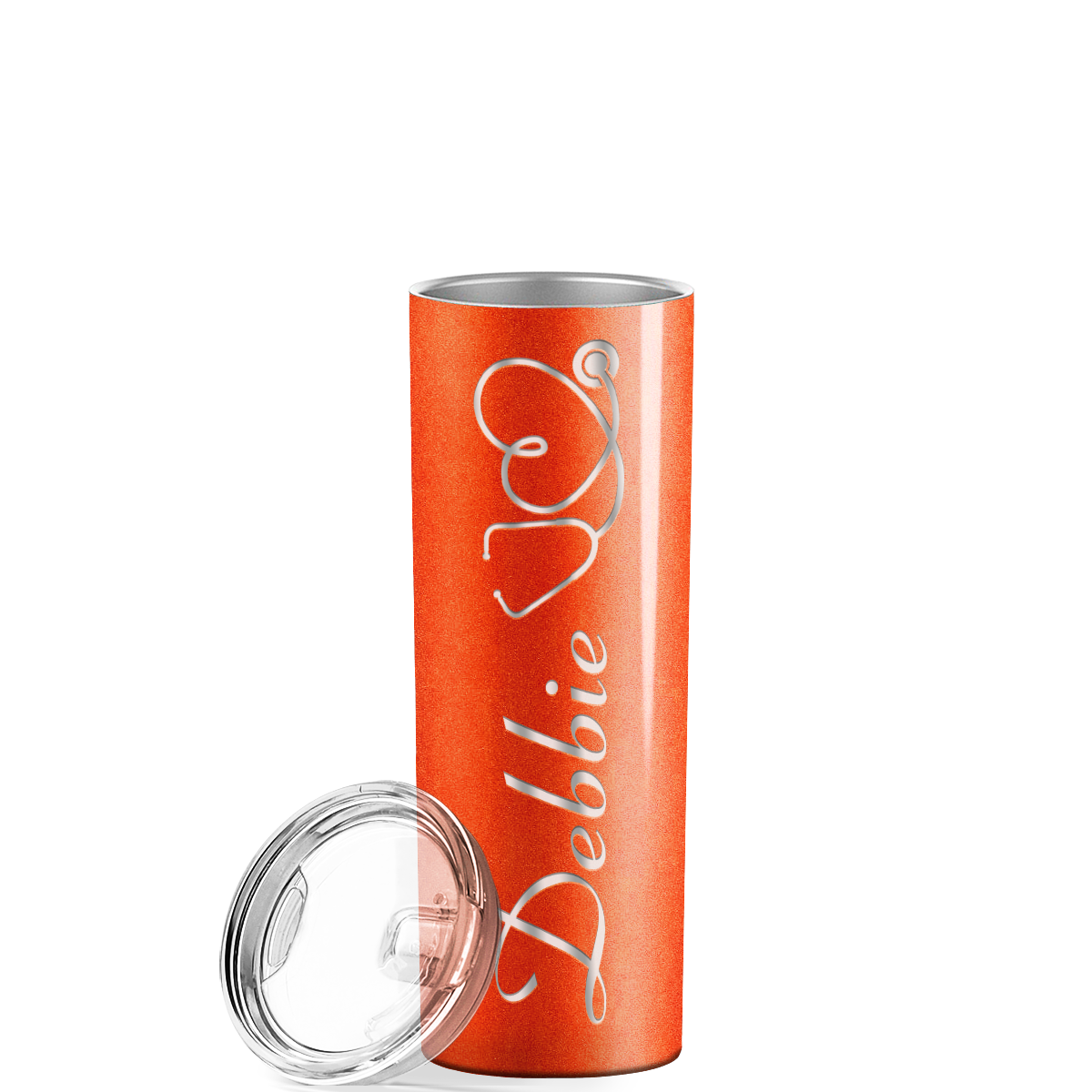 Personalized Nurse Laser Engraved 20oz Skinny Tumbler - Orange Tangerine Glitter