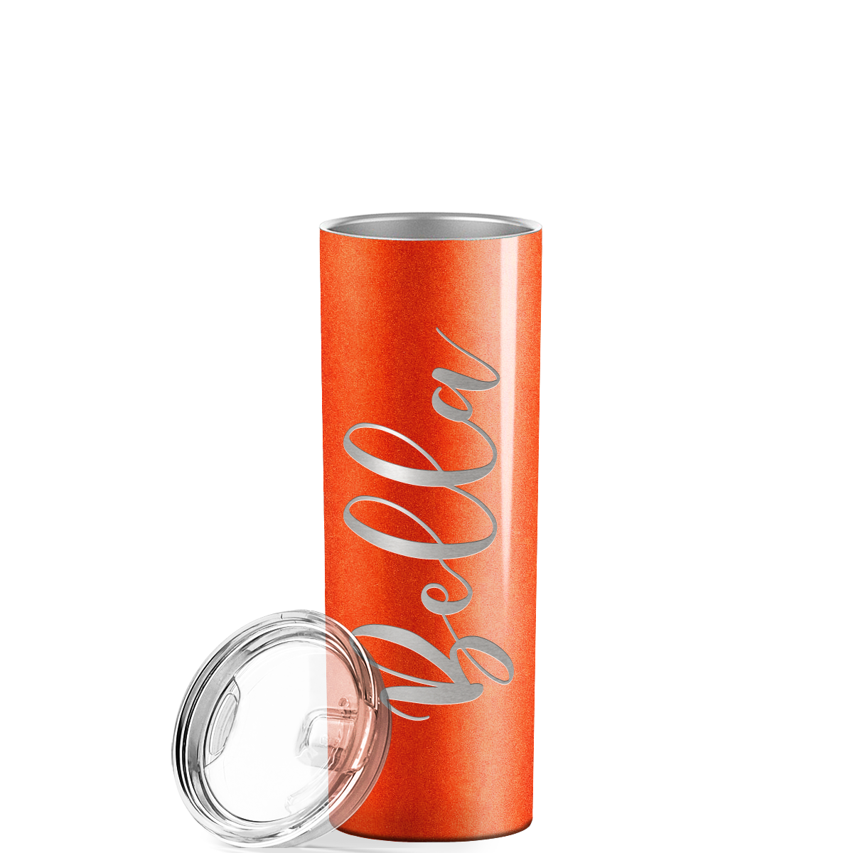 Personalized Engraved 20 oz Skinny 20oz Tumbler - Orange Tangerine Glitter