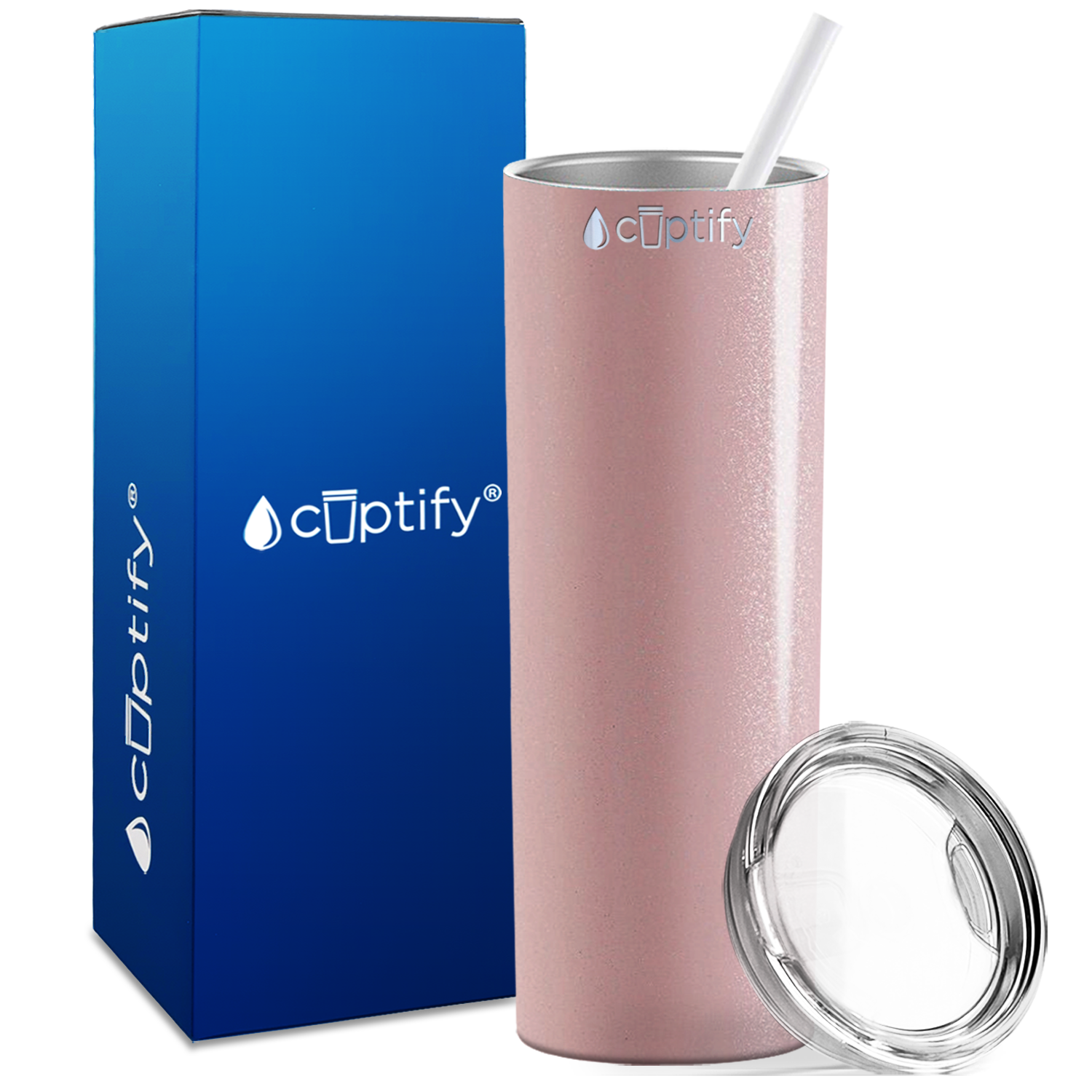  Peach Glitter Skinny Tumbler