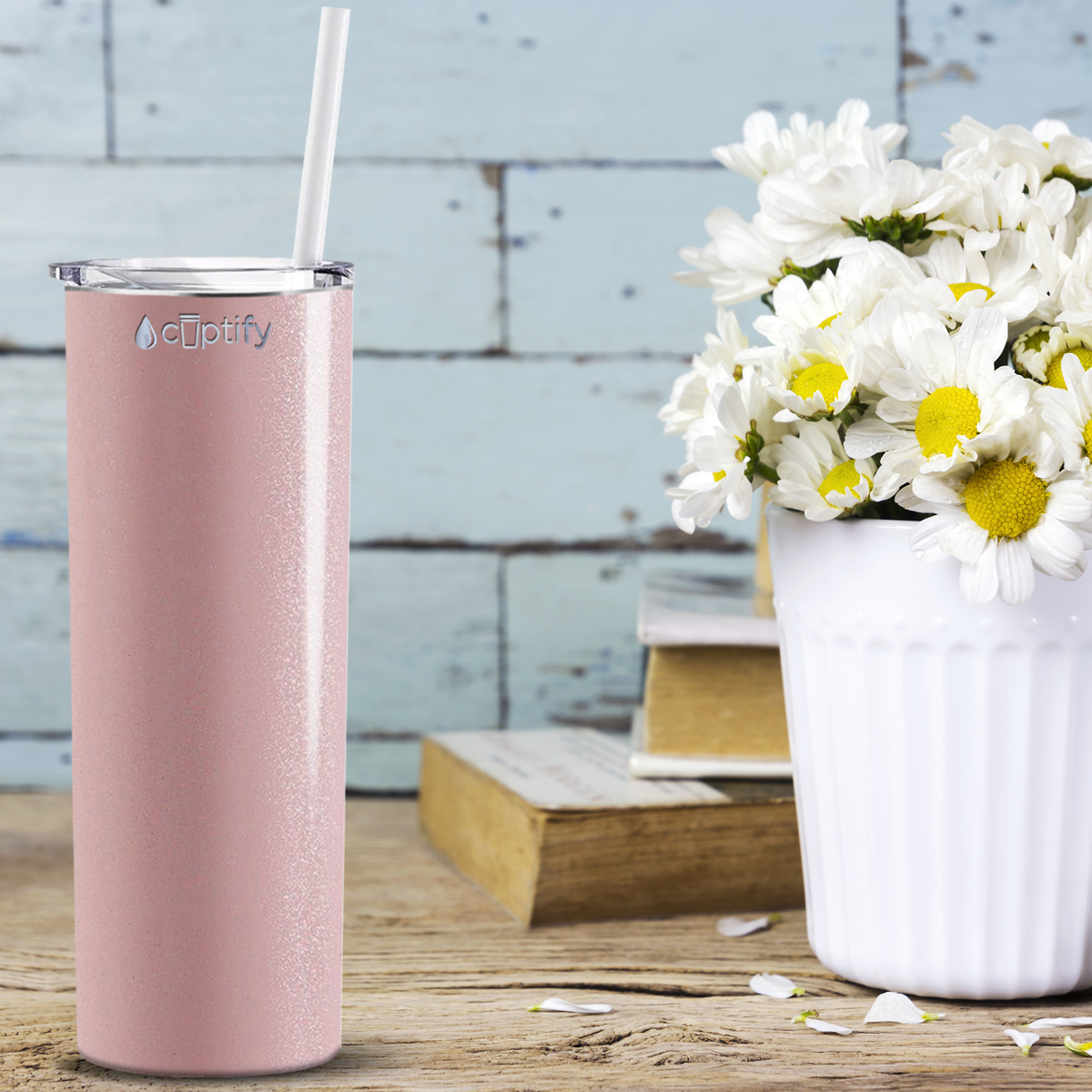  Peach Glitter Skinny Tumbler