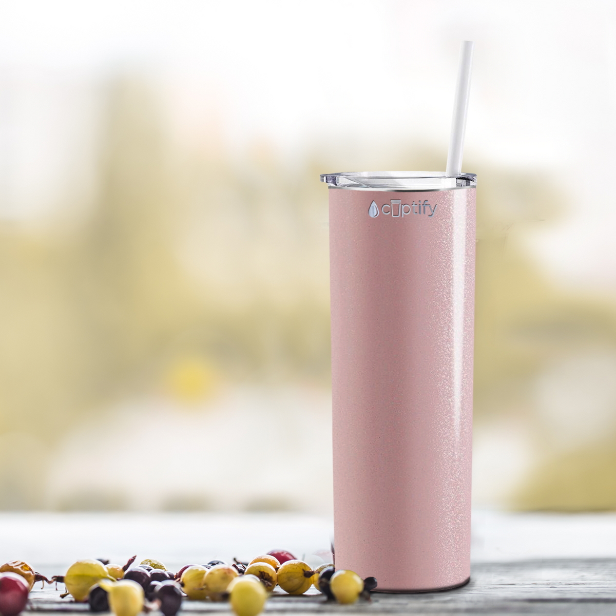  Peach Glitter Skinny Tumbler