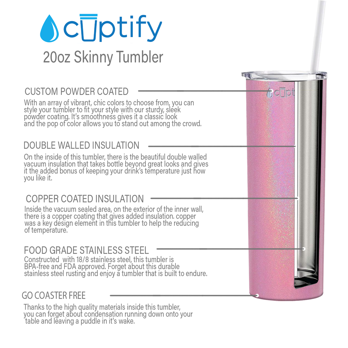  Pink Glitter Skinny Tumbler