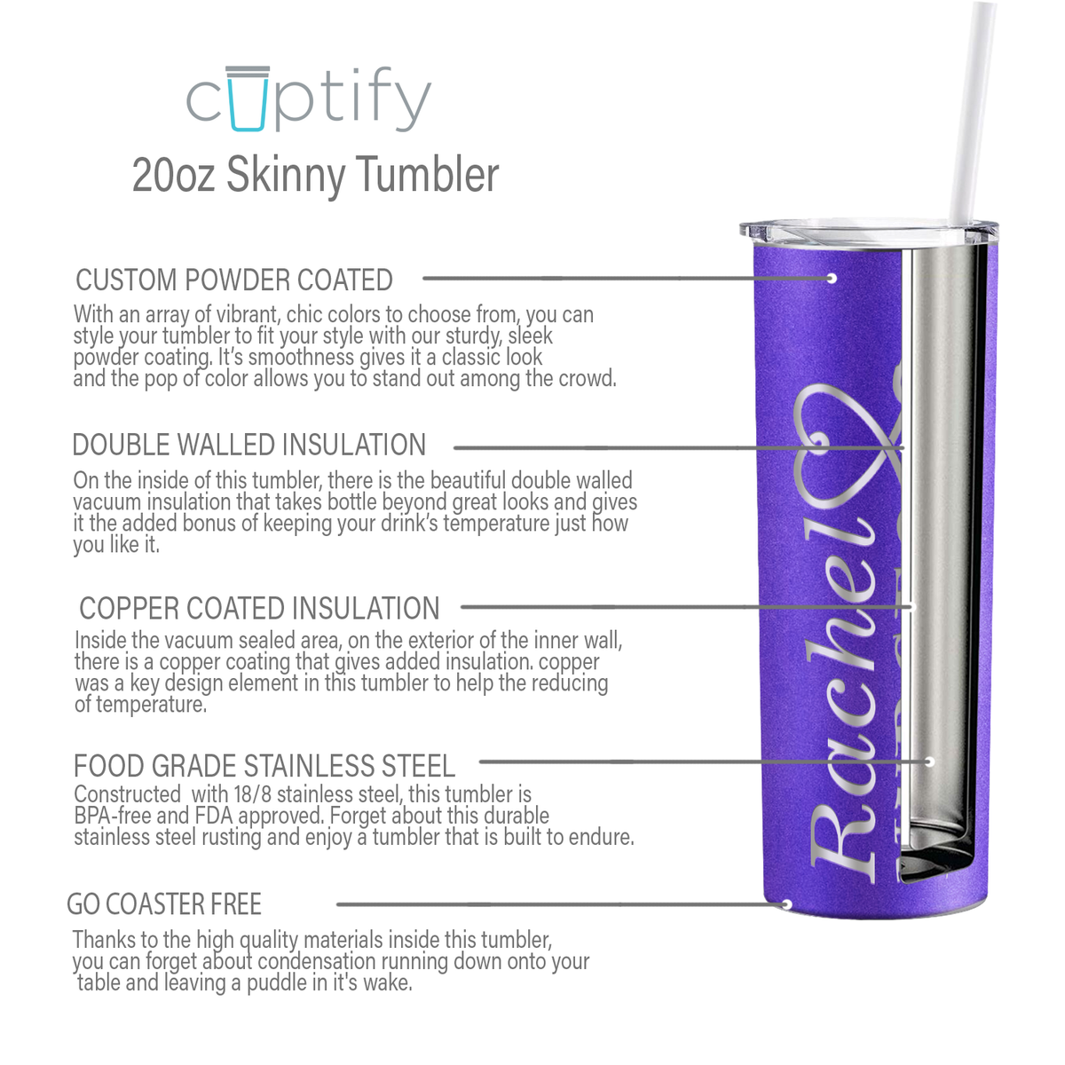 Personalized Nurse Laser Engraved 20oz Skinny Tumbler - Purple Glitter