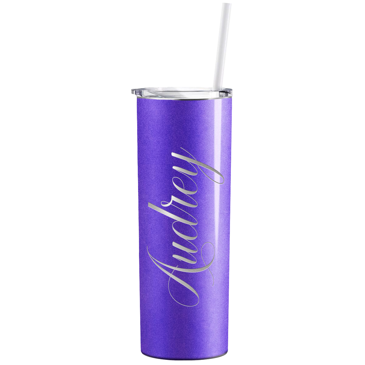 Personalized Engraved 20 oz Skinny 20oz Tumbler - Purple Glitter