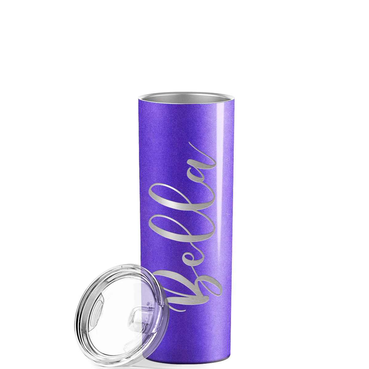 Personalized Engraved 20 oz Skinny 20oz Tumbler - Purple Glitter