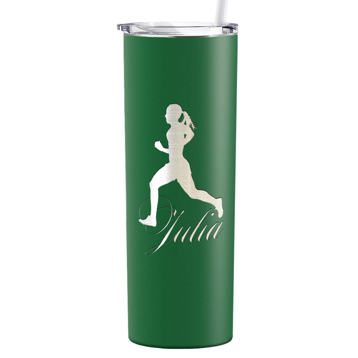 Personalized Running Women Silhouette Laser Engraved on Stainless Steel Cross Country Tumbler