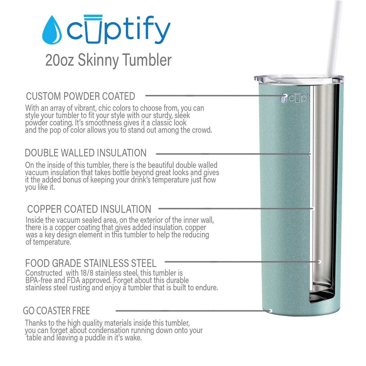  Seafoam Glitter Skinny Tumbler