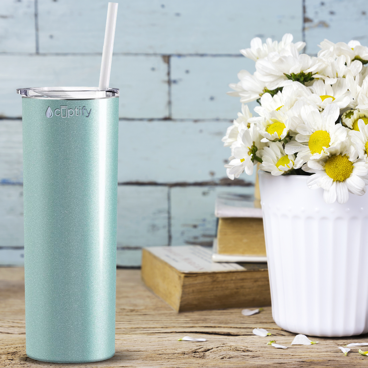  Seafoam Glitter Skinny Tumbler