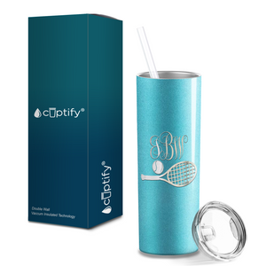 Personalized Monogrammed Tennis Ball and Racket Laser Engraved on Stainless Steel Tennis Tumbler