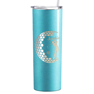 Personalized Women Golfer Laser Engraved on Stainless Steel Golf Tumbler