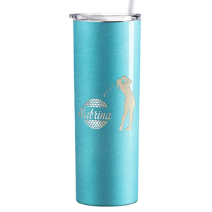 Personalized Female Golfer Laser Engraved on Stainless Steel Golf Tumbler