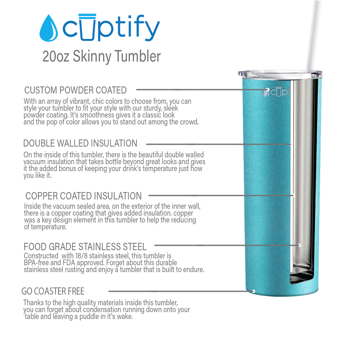  Teal Glitter Skinny Tumbler