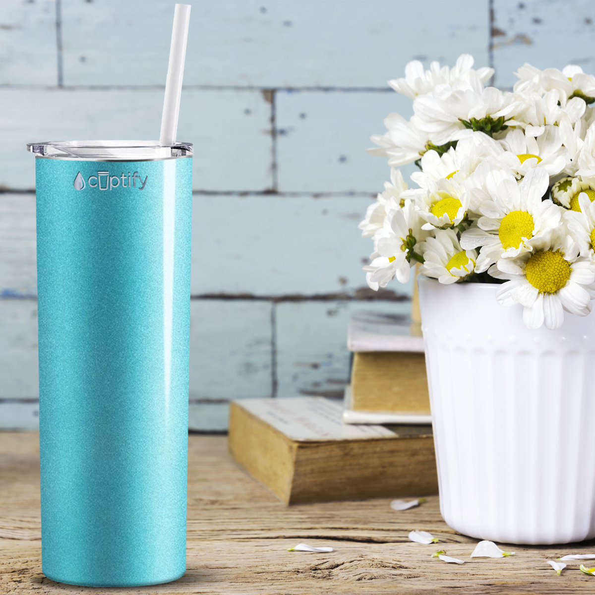  Teal Glitter Skinny Tumbler