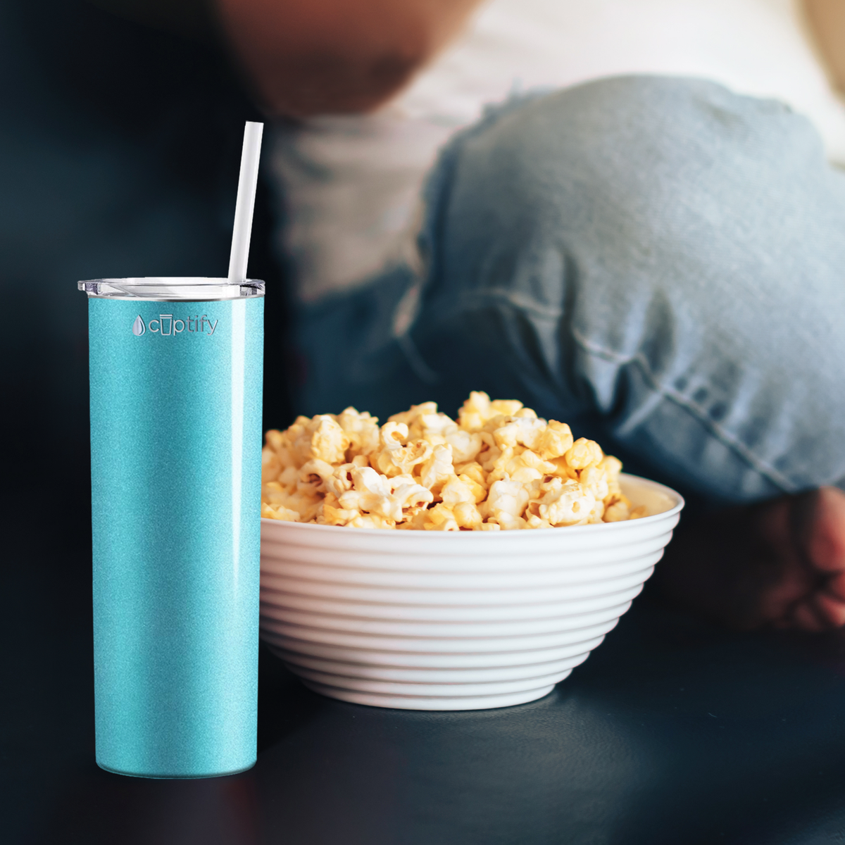  Teal Glitter Skinny Tumbler