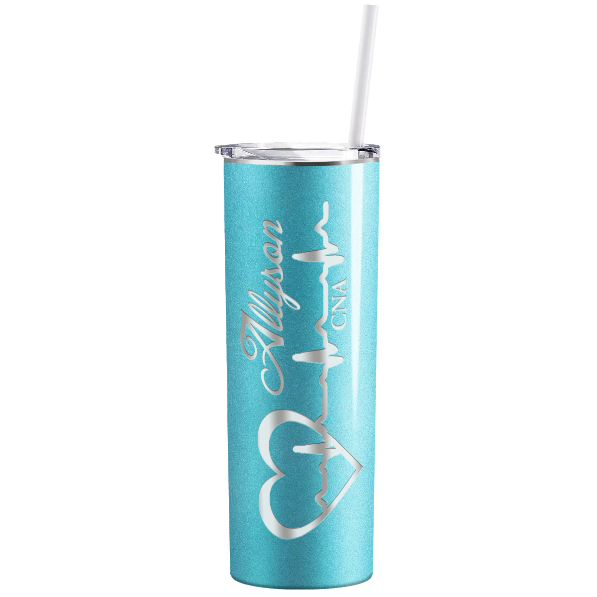 Personalized Nurse Laser Engraved 20oz Skinny Tumbler - Teal Glitter