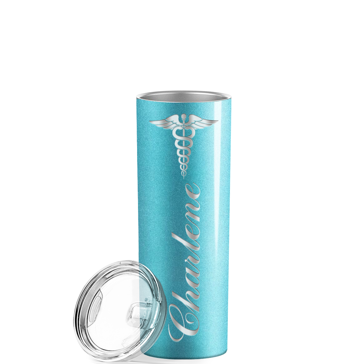 Personalized Nurse Laser Engraved 20oz Skinny Tumbler - Teal Glitter
