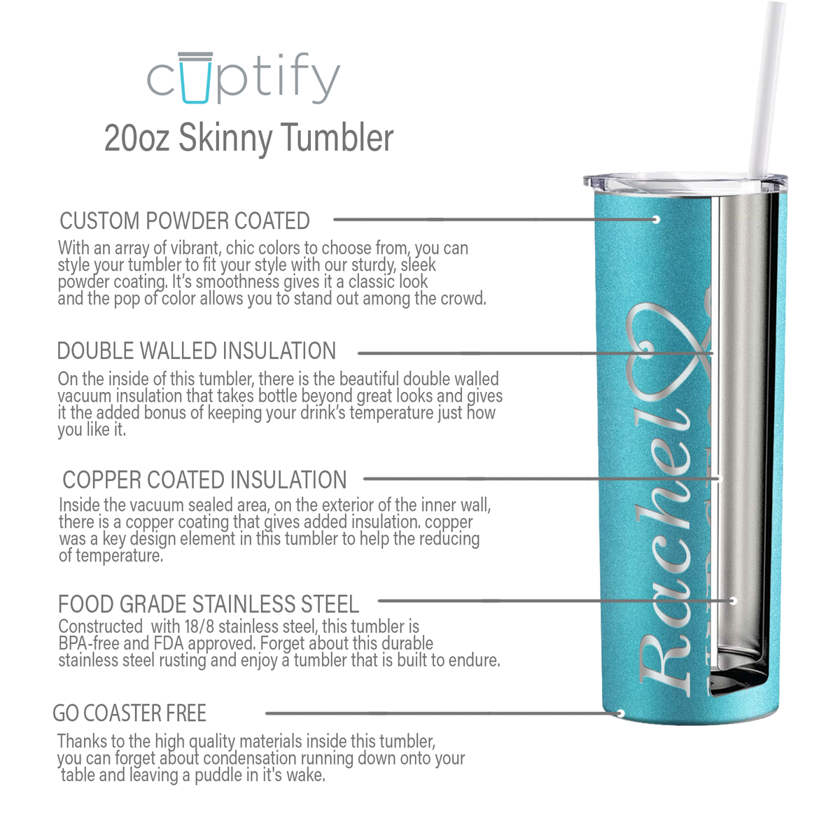 Personalized Nurse Laser Engraved 20oz Skinny Tumbler - Teal Glitter