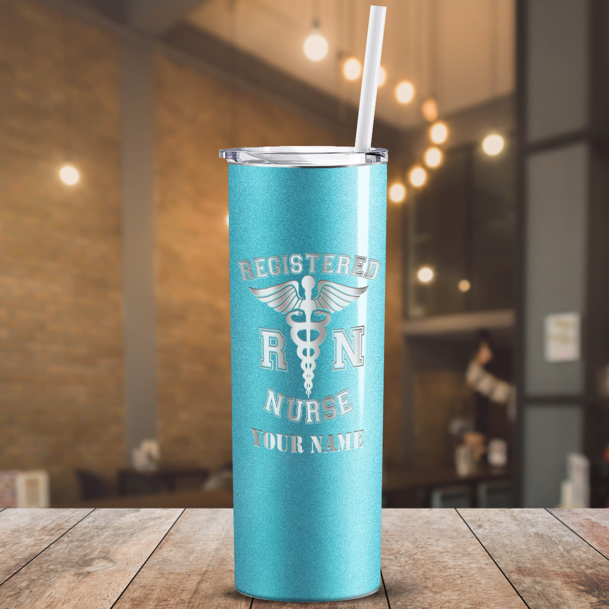 Personalized Nurse Laser Engraved 20oz Skinny Tumbler - Teal Glitter