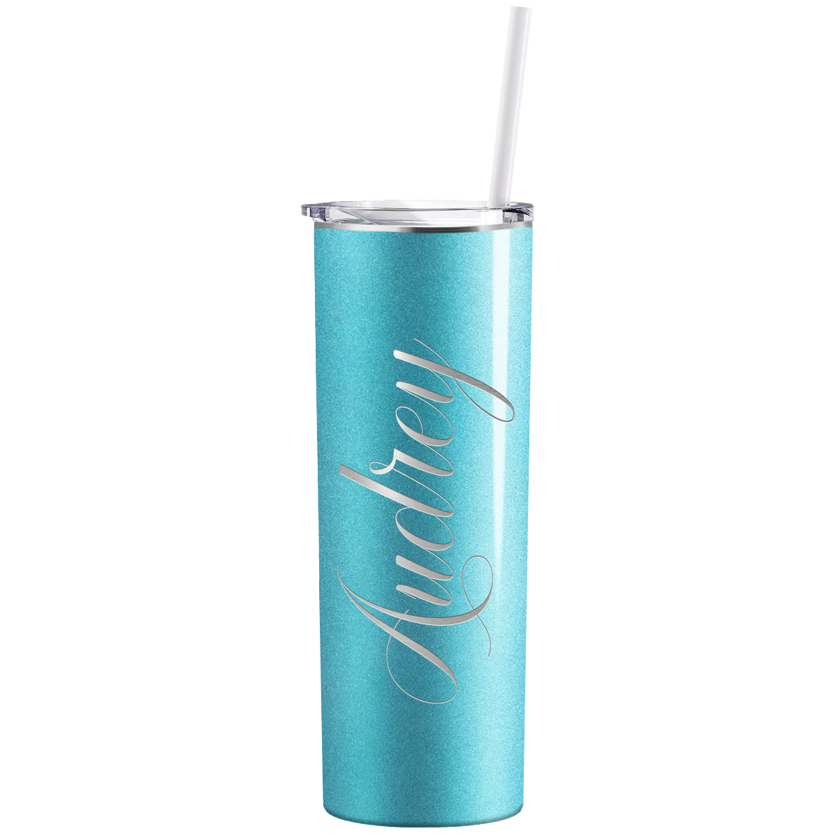 Personalized Engraved 20 oz Skinny 20oz Tumbler - Teal Glitter