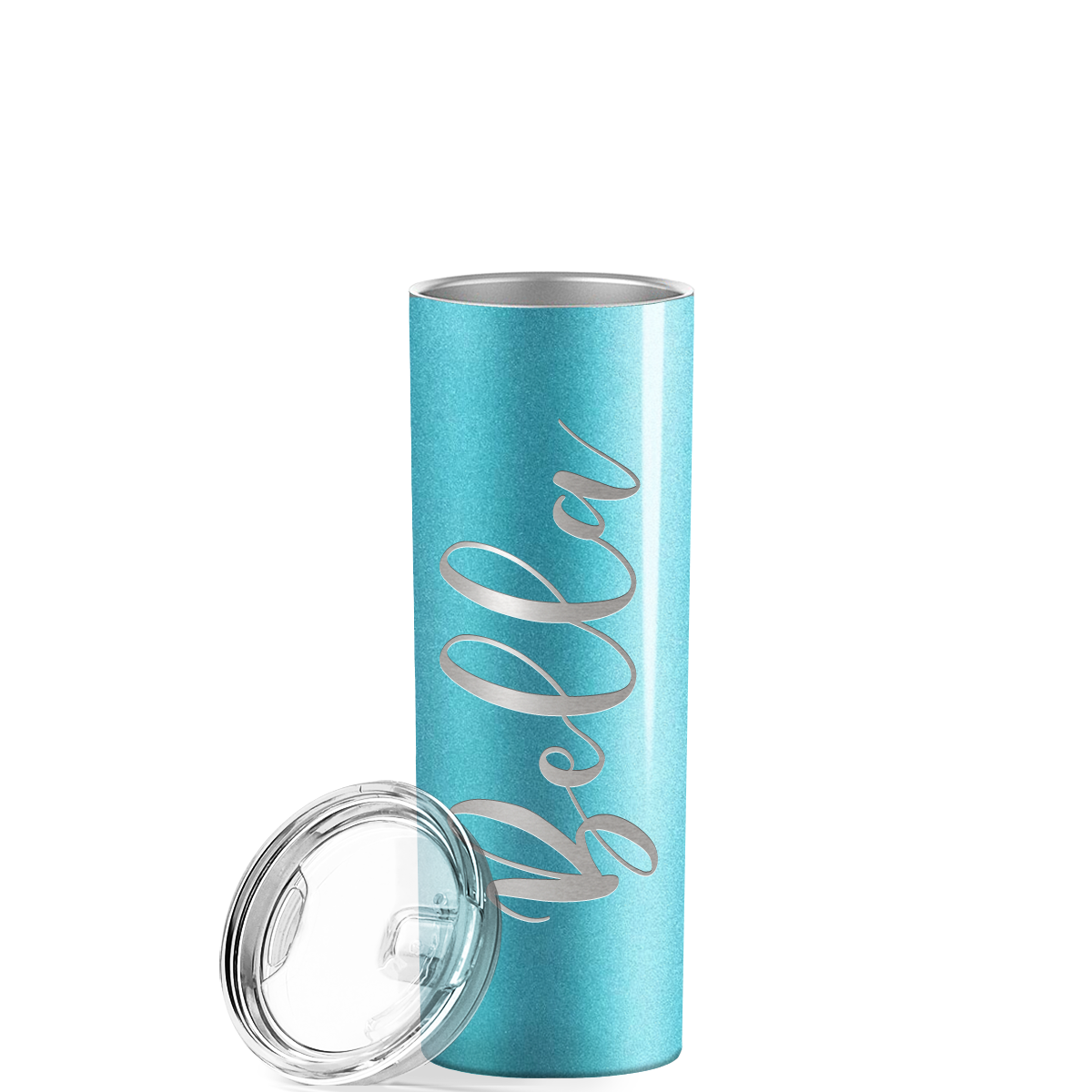Personalized Engraved 20 oz Skinny 20oz Tumbler - Teal Glitter