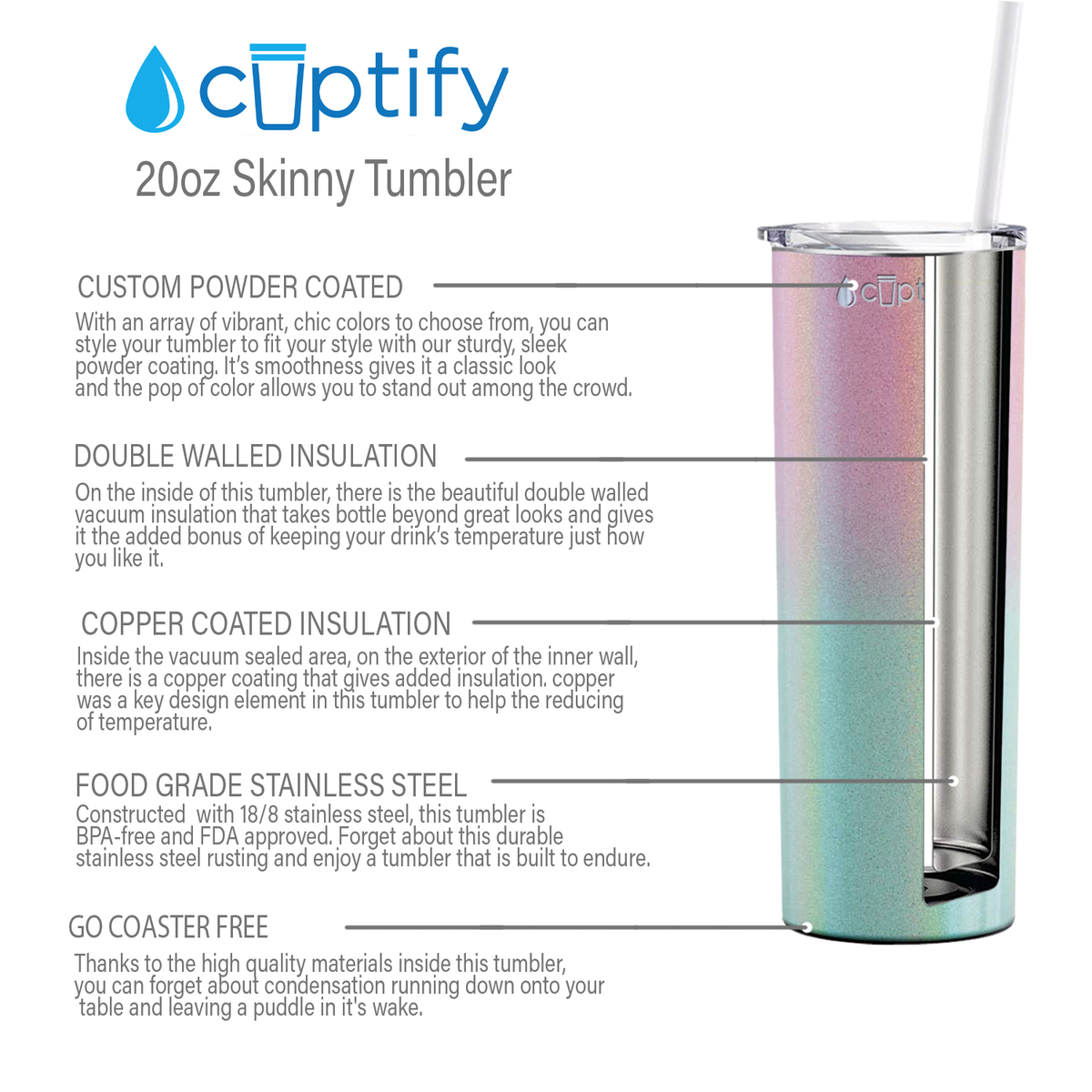  Unicorn Ombre Skinny Tumbler