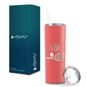 Personalized Monogrammed Tennis Ball and Racket Laser Engraved on Stainless Steel Tennis Tumbler