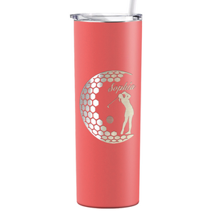 Personalized Women Golfer Laser Engraved on Stainless Steel Golf Tumbler