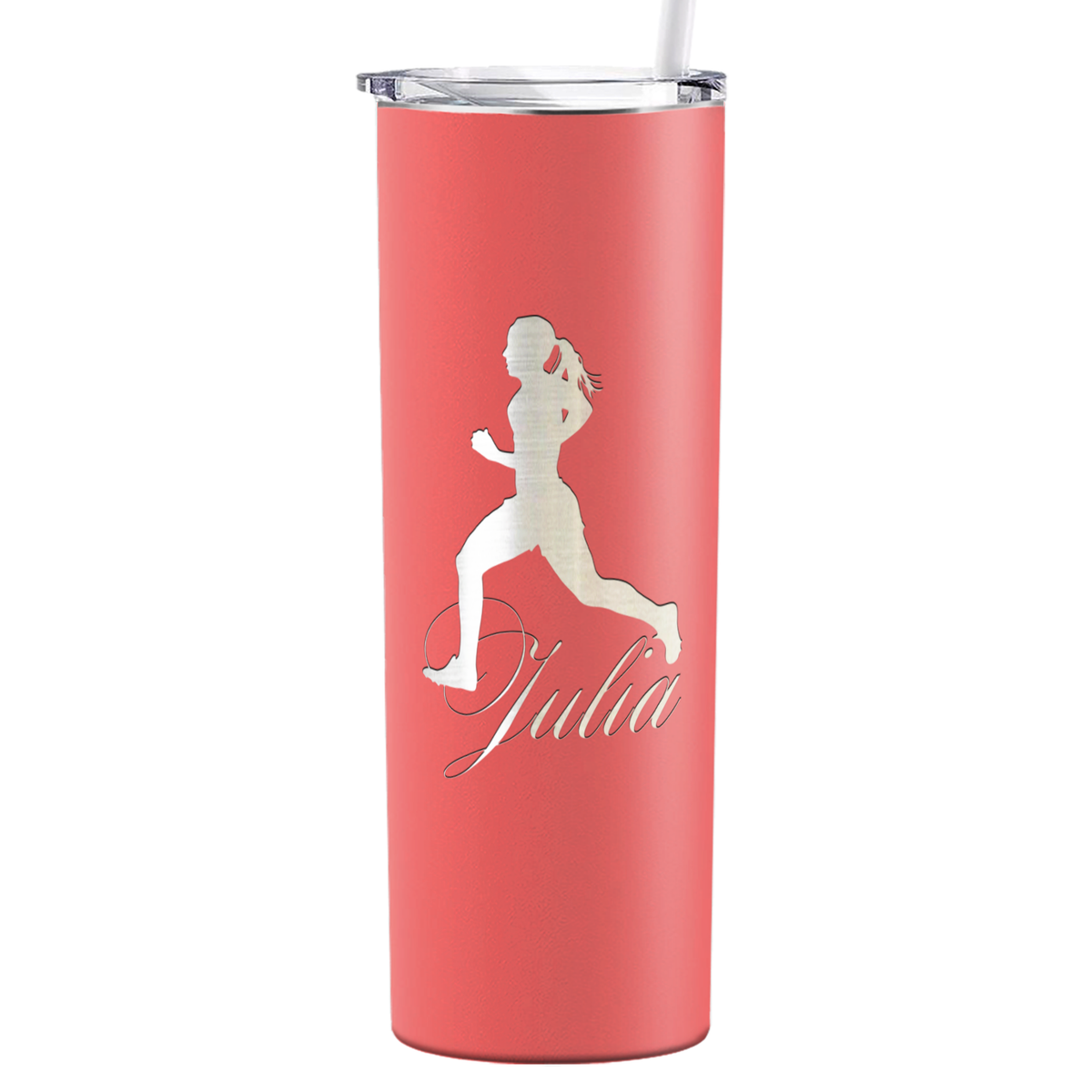 Personalized Running Women Silhouette Laser Engraved on Stainless Steel Cross Country Tumbler