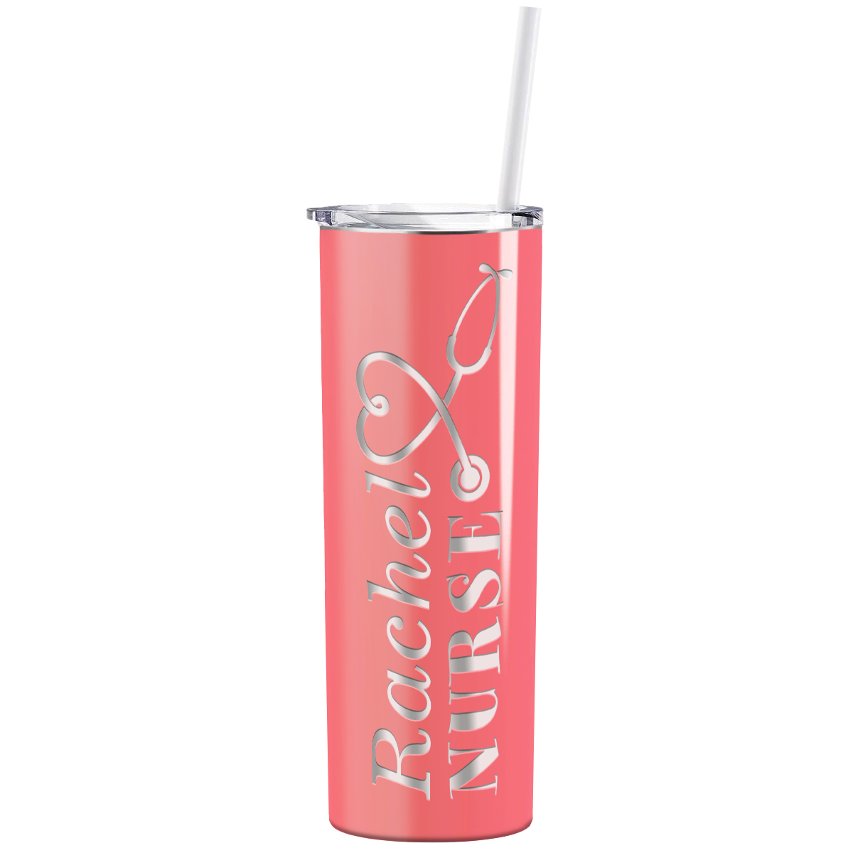 Personalized Nurse Laser Engraved 20oz Skinny Tumbler - Guava Gloss