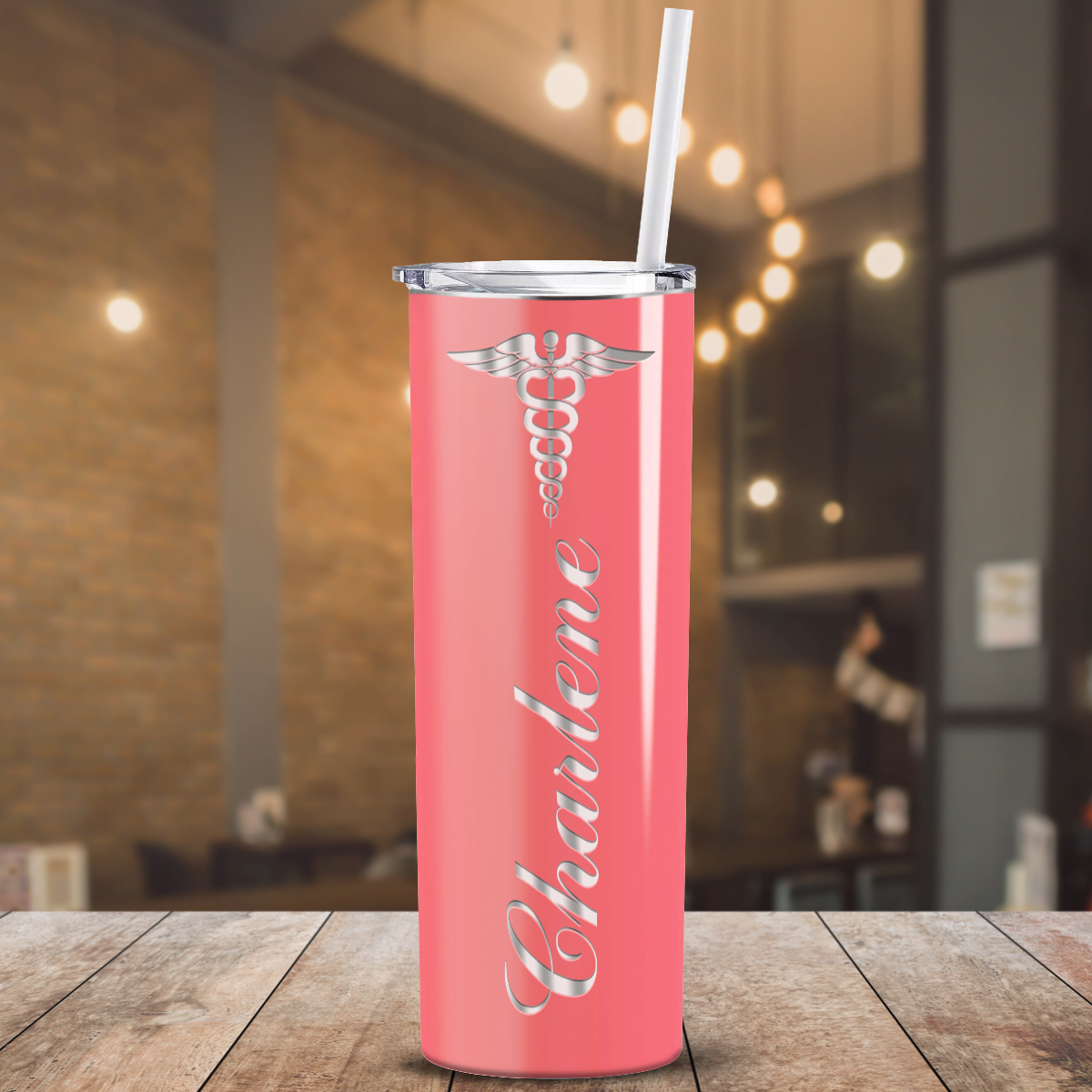 Personalized Nurse Laser Engraved 20oz Skinny Tumbler - Guava Gloss