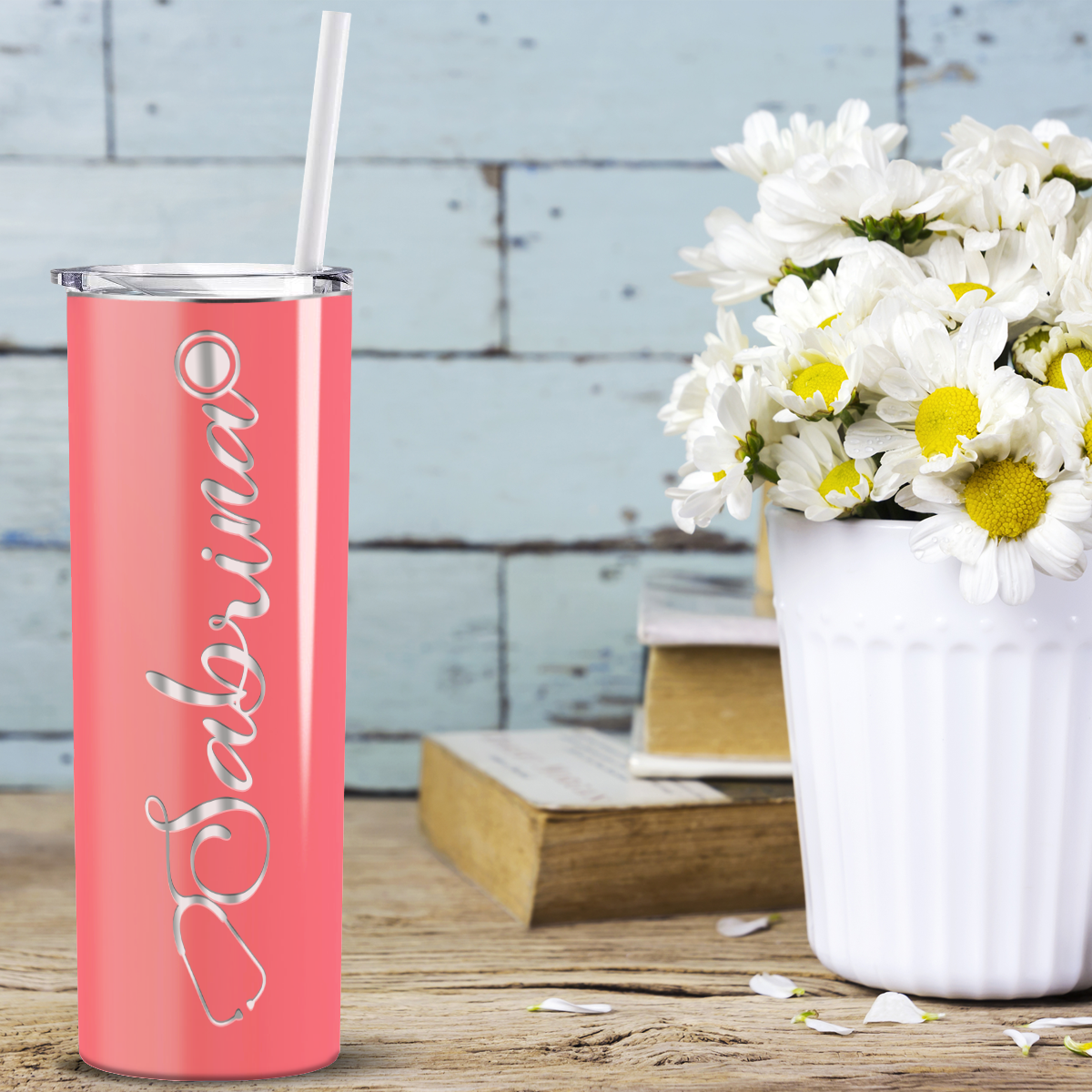 Personalized Nurse Laser Engraved 20oz Skinny Tumbler - Guava Gloss