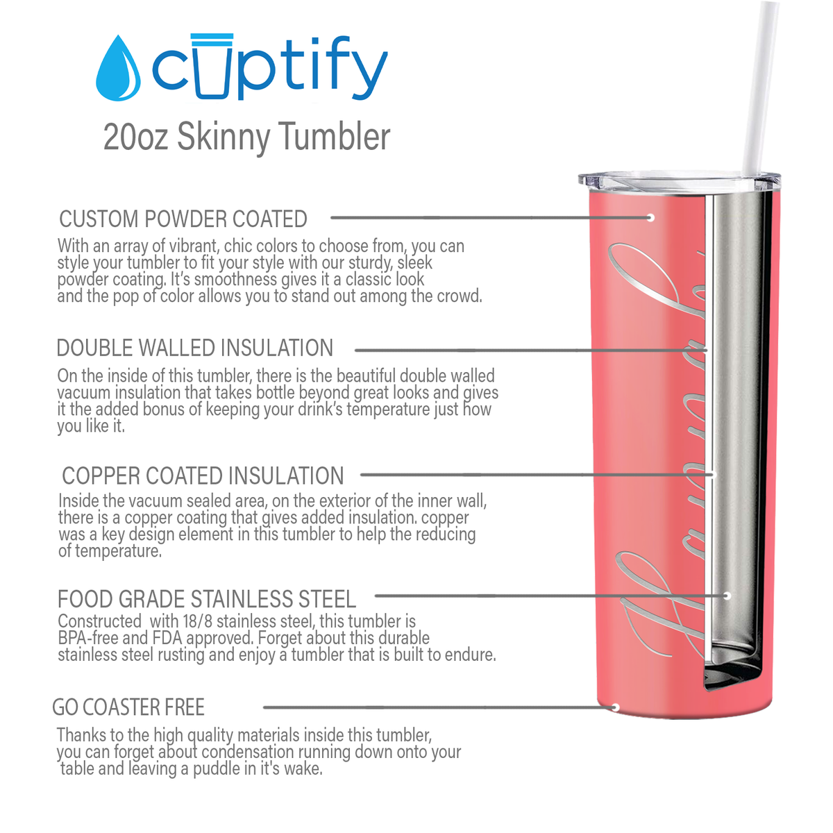 Personalized Engraved 20 oz Skinny 20oz Tumbler - Guava Gloss