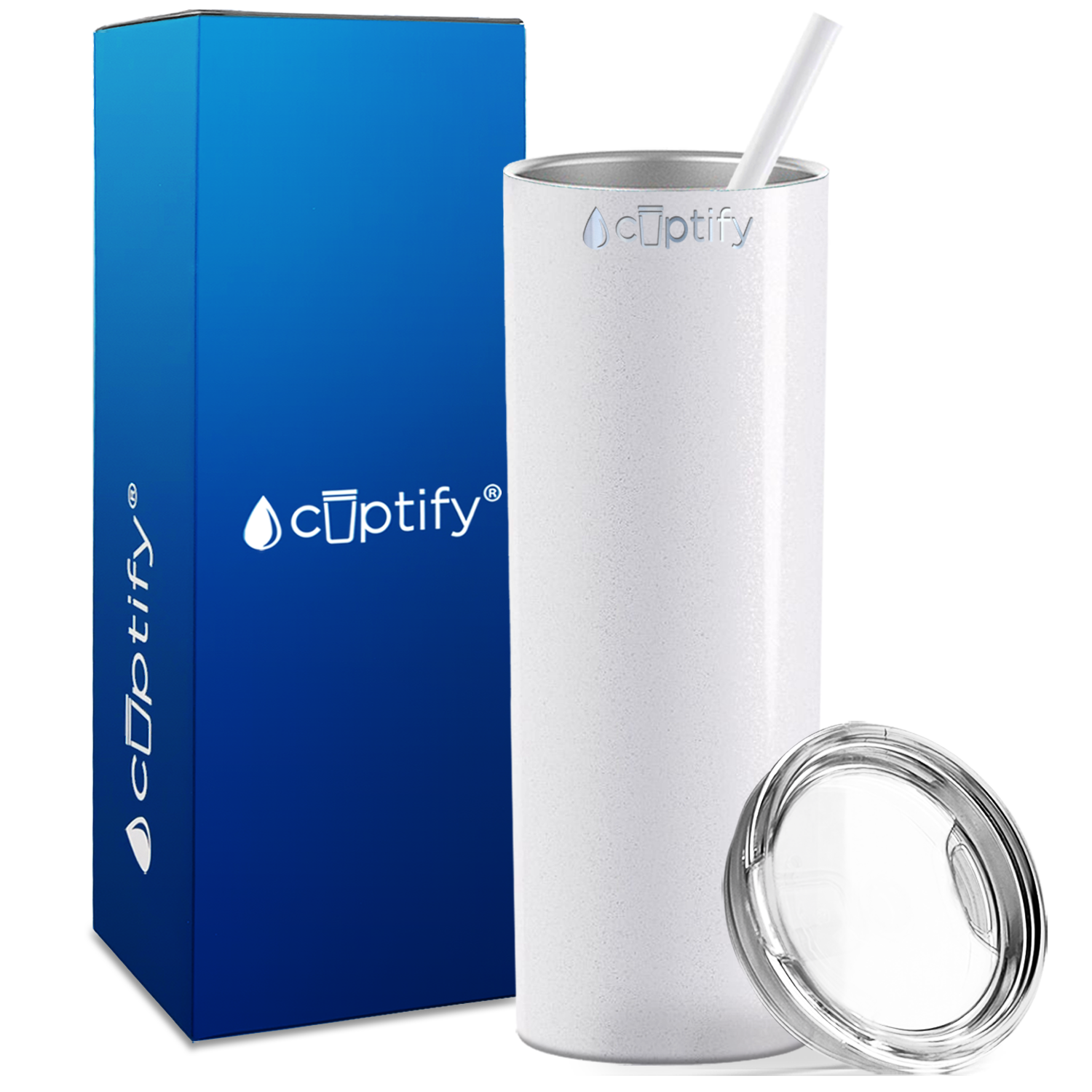  White Glitter Skinny Tumbler