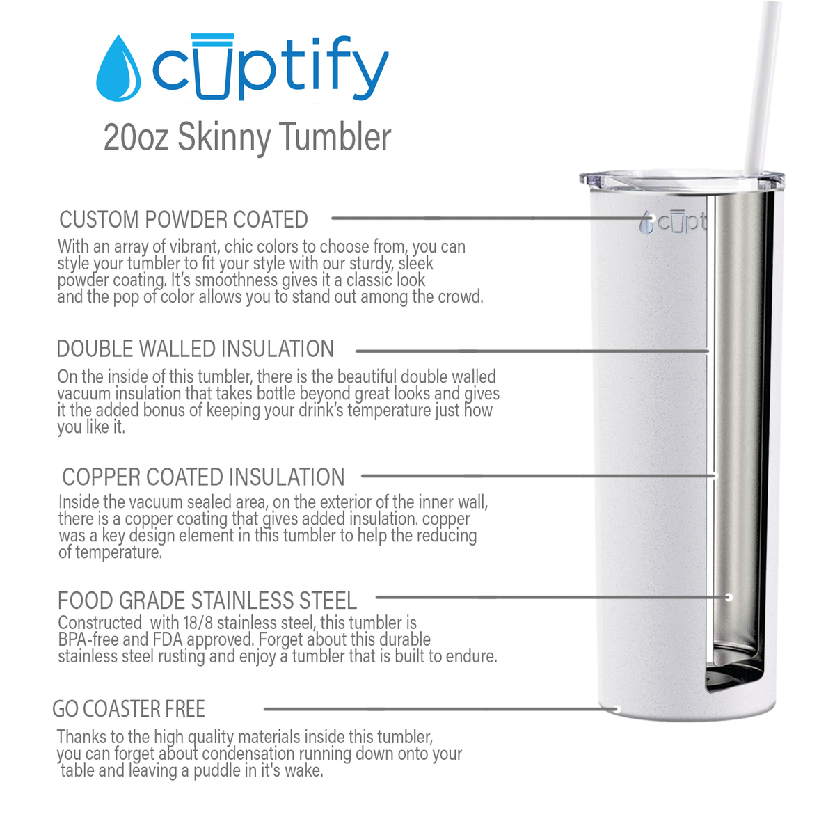  White Glitter Skinny Tumbler