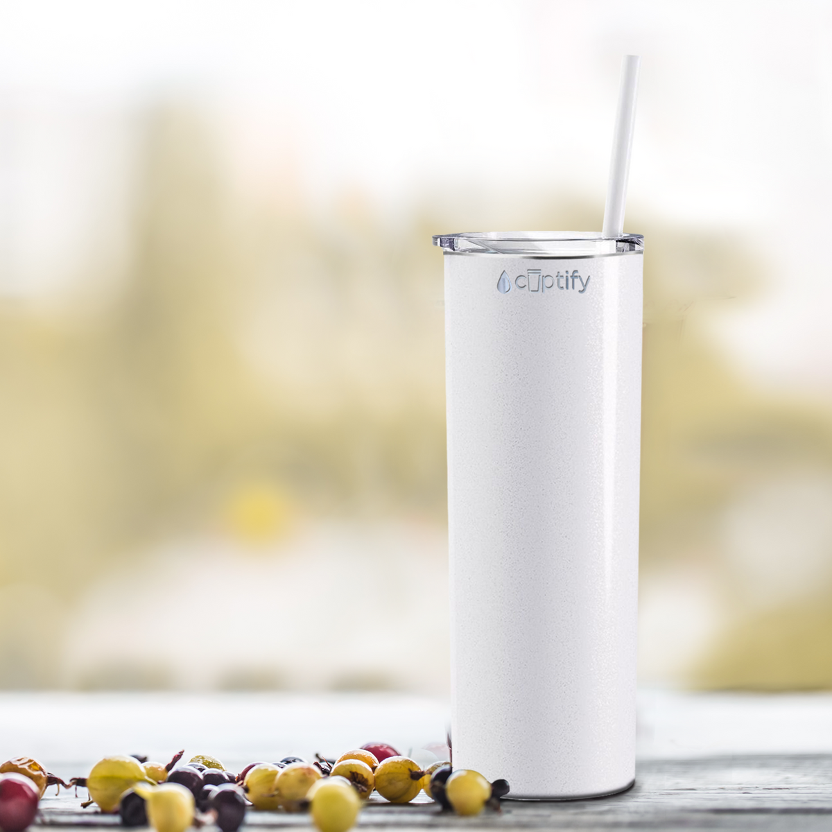  White Glitter Skinny Tumbler