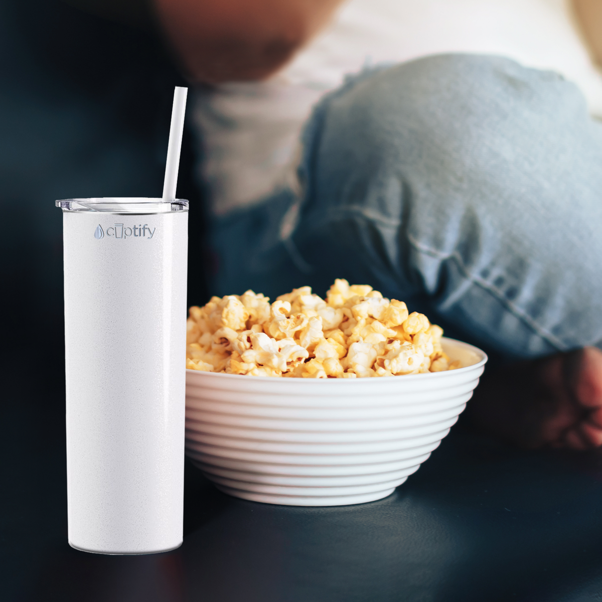  White Glitter Skinny Tumbler