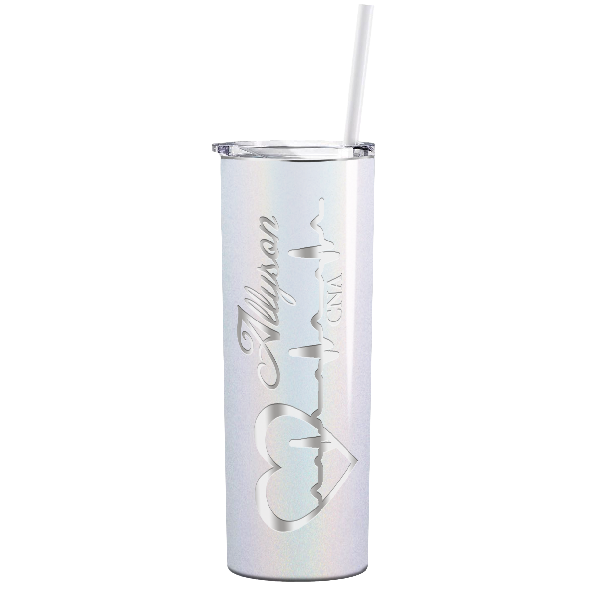 Personalized Nurse Laser Engraved 20oz Skinny Tumbler - White Glitter